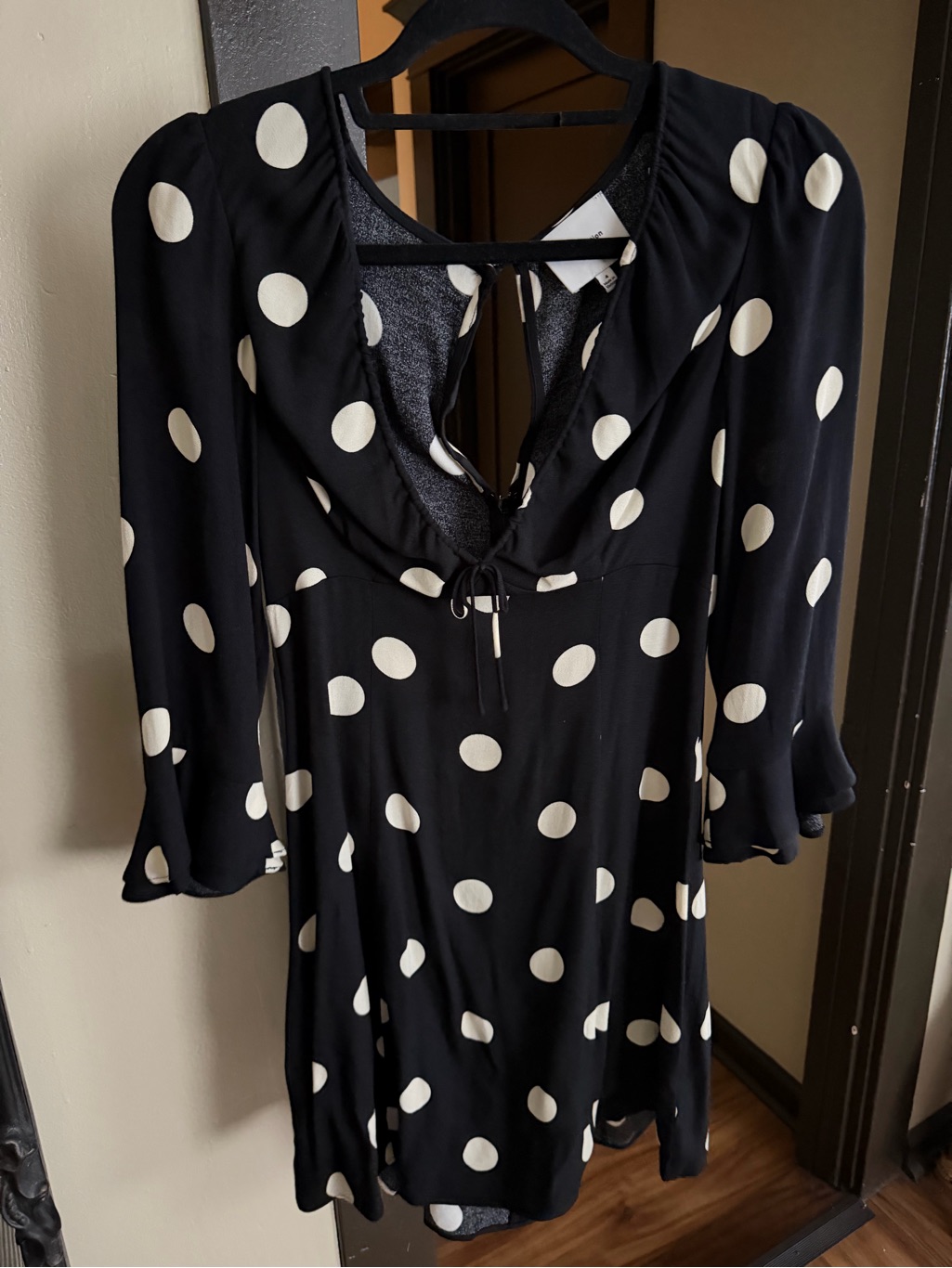 Reformation Black Dress With White Polka Dots